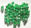 50 6x6mm Green & Silver Cylinder Beads